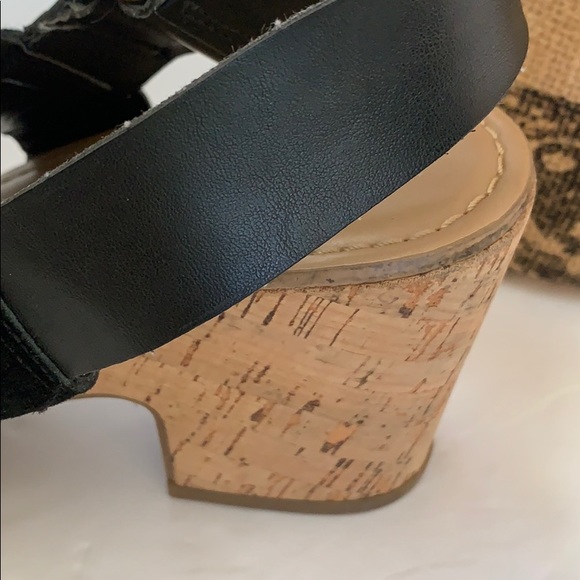 Franco Sarto Cork Heel Black Open Toe Size 7 - Picture 4 of 12